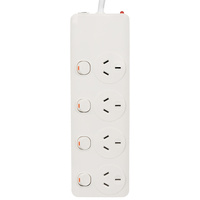 Arlec 1.8m 4 Outlet Lead Surge Protect Powerboard Individual ON/OFF Switch