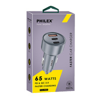 PHILEX PHC-7909H 65 Watts PD & QC 3.0 Faster Charging Car Charger 32 × 32 × 66mm