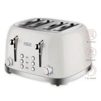 Philex 240V Retro 4 Slice Wide Slot Stainless Steel Defrost Reheat Toaster 1650W White