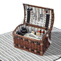 Alfresco 4 Person Picnic Basket Set Wooden Blanket Cooler Bag Outdoor Insulated