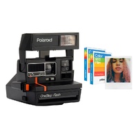 Polaroid 600 Refurbished Instant Camera with 2 Photo Albums (Red Stripe Design)