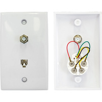 TV Wall Plate With Telephone 6P4C- 'F' Socket To 'F' Socket