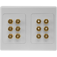 12 TERMINAL SPEAKER WALL PLATE GOLD PLATED 12X BANANA SOCKETS