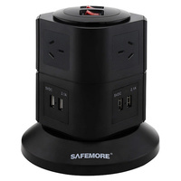Safemore 6 Outlet 4 USB Ports Surge Powerboard Two Level Power Stacker Black