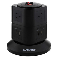 SAFEMORE PS2LBK Two Level Power Stacker with 6 Outlet & 4 USB Port Powerboard