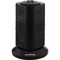SAFEMORE PS3BK Three Level Power Stacker with 10 Outlet & 4 USB Port Powerboard