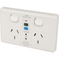 Powertech 10A Double GPO RCD Protected Wall Plate with Test and Reset Buttton