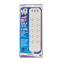Jackson White 10 Way Powerboard with 4.5A USB Charger Include Surge Protection 