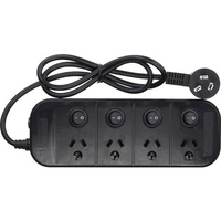 Jackson PT1814 Indivdual Swicth 4 Outlet 175J Surge Protected Power Board Black