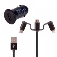 Laser 3 in 1 Car Charger 2.4 with Charging Cable Black 