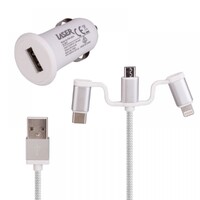 Laser Car Charger 2.4A with Charging Cable White Suitable for USB Powered Devices