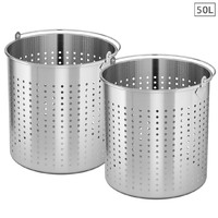 SOGA 2X 50L 18/10 Stainless Steel Perforated Stockpot Basket Pasta Strainer with Handle