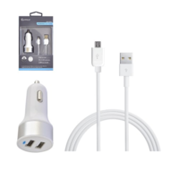 Sansai USB car charger 5V 2.1A output with micro USB cable White Color