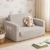 Artiss 2-in-1 Kids Sofa Toddler Foam Couch with Side Pocket Light Grey