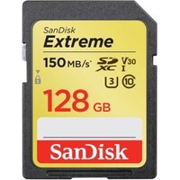 SanDisk Extreme SDXC, SDXV5 128GB, V30, U3, C10, UHS-I, 150MB/s R, 70MB/s W, 4x6, Lifetime Limited