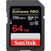 SanDisk Extreme Pro SDXC, SDXXY 64GB, V30, U3, C10, UHS-I, 170MB/s R, 90MB/s W, 4x6, Lifetime Limited
