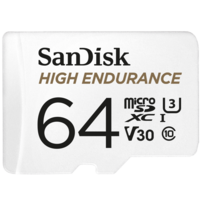 SanDisk High Endurance microSDXC Card, SQQNR 64G, UHS I, C10, U3, V30, 100MB/s R, 40MB/s W, SD adaptor, 2Y