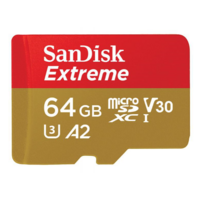 SanDisk Extreme microSDXC, SQXA2 64GB, V30, U3, C10, A2, UHS-I, 160MB/s R, 60MB/s W, 4x6, SD adaptor, Lifetime Limited, Action Cam/Drone SKU