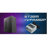 Antec ST20M + VPA550P, Mid Tower, mATX/ITX, 1x120mm Rear Fan, GPU ≤265mm, CPU ≤150mm, 550W PSU, Active PFC, 2x PCIe