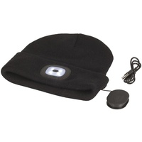 Black Acrylic  Beanie with Bluetooth Speakers and Removeable COB LED Torch