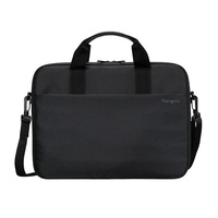 Targus 15'-16' Intellect® Slim Briefcase Zippered padded front pocket Removable adjustable shoulder strap carry handles water-resistant fabric Black