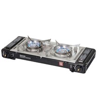 Gasmate Two Burner Black Butane Gas Stove with Hot Plate