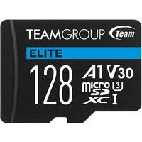 Team Group Elite A1 MicroSDXC Memory Card 128GB, R/W (Max) 100MB/s 50MB/s, 1500/500 IOPs, V30, UHS-I U3 With SD Adapter