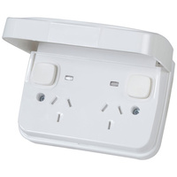 Double Mains Outlet GPO Socket IP65 Weatherproof Clipdown Cover Pilot Lights 