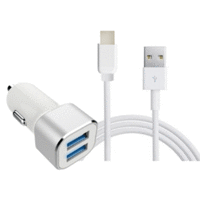 Sansai Car Charger Dual port 5V 3.1A inc USB 2.0 to Type-C Cable 1.2m Length