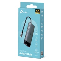 TP-Link UH6120C USB Type-C 6-Port Hub,4K@60Hz HDMI, 1 Gbps ethernet, 100W Power Delivery, 1× USB-C Data Ports, 2× USB-A Data Ports.