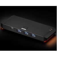 Aten Essential 2x4 USB 3.2 Gen 1 Sharing Switch (Host Type: A+C), USB Type-C host, 5 Gbps data transfer, Quick switch via pushbutton or Remote