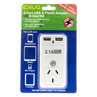 Korjo 2 Port USB And Power Adaptor United Kingdom & Australia