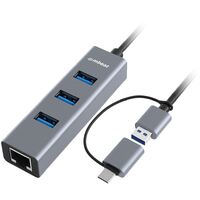 mbeat 3-Port Hub Gigabit LAN with 2-in-1 USB 3.0 & USB-C Converter Space Grey