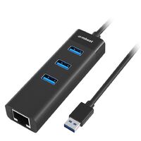 mbeat 3 Port USB 3.0 Gigabit Ethernet Hub Black Plug-and-Play Lightweight
