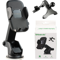 Urbanoki 4 in 1 Car Phone Holder Dashboard Windshield Vent Mount for All Phones - Black