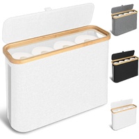 CARLA HOME Toilet Paper Storage Basket Holds Up to 12 Rolls with Bamboo Lid and Handle for RV Closet (White)