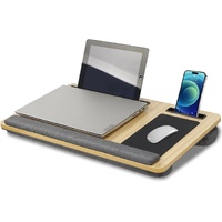CARLA HOME Oversized Portable Lap Desk with Cushion,Mouse Pad, Tablet and Phone Holder which Fits Up to 17 Inch Laptops for Bed or Sofa (Brown)