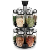 CARLA HOME Rotating Spice Rack Organizer with 16 Glass Jars for Kitchen Seasoning and Herb Storage