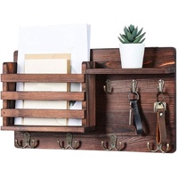 CARLA HOME Rustic Wood Wall Mounted Key and Mail Holder Organizer with Shelf, Letter Slot & 6 Hooks for Entryway Decor Home