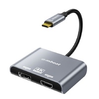 mbeat Tough Link USB-C to DP&HDMI Dual 4K/60Hz MST Adapter 4K (3840x2160) @ 60Hz, 4K (3840x2160) @ 30Hz, 2K (2560x1440) @ 60Hz - Space Grey