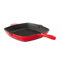 Healthy Choice CIFP03 Enamelled Cast Iron Square Grill Pan 44 x 30 x 4.7 cm -Red