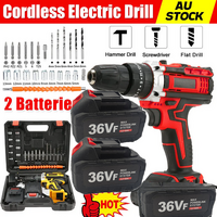 Cordless Drill w/2 Battery Heavy Duty Impact Driver Kit Brushless Hammer Set