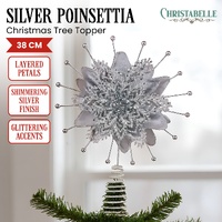 Christabelle Christmas Tree Topper Poinsettia Decoration Ornament Silver Petals