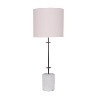 Sarantino Concrete & Metal Table Lamp with Ghost-White Linen Drum Shade