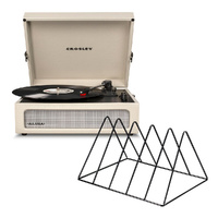 Crosley Voyager Bluetooth Portable Turntable - Dune + Gadhouse Vinyl Rack Bundle - Black
