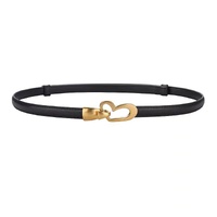 Women's Genuine Leather Thin Adjustable Waist Belt for Dresses Blazers (Black)