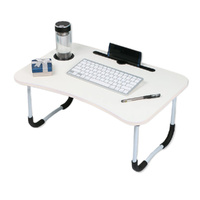 Foldable Desk Laptop Stand Table Bed Computer Study Adjustable Portable Cup Slot(White)