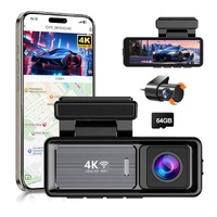 4K Wifi Dash Cam Front, 1080P In-Car Rear Dual Recording with GPS 64GB Card