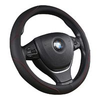 Universal Luxury Car 37-38cm Steering Wheel Cover PU Leather Non-slip Breathable (Black-red)