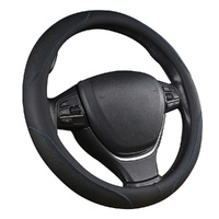 Universal Luxury Car 37-38cm Steering Wheel Cover PU Leather Non-slip Breathable (Black-blue)